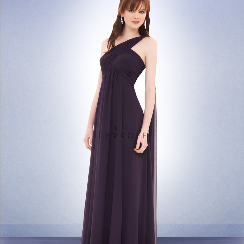 Bill Levkoff Eggplant One-Shoulder Chiffon Dress